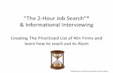 “The 2 Hour Job Search”* · The Job Search •Big Picture: Prioritize, Contact, Recruit •Seven Steps to Job Hunting: –Choose what you want to do –Write a Resume –Prioritize