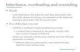 Inheritance, overloading and overriding · PDF file Inheritance, overloading and overriding Recall – with inheritance the behavior and data associated with the child classes are