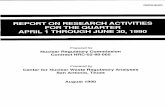 CNWRA 90-02Q: Report on Research Activities for the ...CNWRA 90-02Q REPORT ON RESEARCH ACTIVITIES FOR THE QUARTER APRIL 1 THROUGH JUNE 30, 1990 Prepared for Nuclear Regulatory Commission