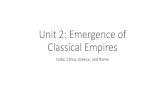 Unit 2: Emergence of Classical Empires€¦ · Classical Empires India, China, Greece, and Rome. Ancient India & China . The Mauryan Empire (322-185 BCE) •Founded by in 322 BCE