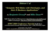 Slideset 1 of “Semantic Web Rules with Ontologies, and their E … · 2004. 11. 26. · Slideset 1 of “Semantic Web Rules with Ontologies, and ... ("sensors" test rule conditions)