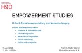 Empowerment Studies - Hochschule Düsseldorf · Empowerment Studies. 16. Juni 2020 . 12.00 – 14.00 Uhr. Prof. Dr. Walter Eberlei. Marthe Heidemann, M. A. mit den Studienschwerpunkten