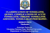 CLASSIFICATION OF TONSILLITIS. QUINSY. COMPLICATIONS OF ... · of the tonsil and the superior pharyngeal constrictor muscle. The most commonly held theory is that PTA occurs secondary