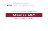Brochure L2 LEA 2020-2021€¦ · 1 INFORMATIONS UTILES UFR EILA - Département LEA - Langues Appliquées Bâtiment Olympe de Gouges (4ème étage) 8 place Paul Ricoeur 75013 Paris