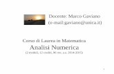 Docente: Marco Gaviano (e-mail:gaviano@unica.it) Corso di ......(e-mail:gaviano@unica.it) 2 Analisi Numerica 1 mod, a.a. 2014-2015, Lezione, n.1 Scopo dell’Analisi Numerica? ‘trovare