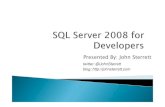 twitter: @JohnSterrett blog: ://Filtered Indexes Demo…. • SQL Server 2008 extends date/time support • Larger Value Space – Current DATETIME - 1753-9999 Years – Current DATETIME