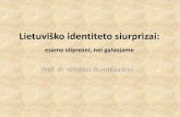 Lietuviško identiteto siurprizai€¦ · Lietuvos tapatybė: Didysis istorinis naratyvas •S. Daukantas: “Taip lietuviai, žemaičiai, pagonimis būdami, giriose gyvendami, drąsūs