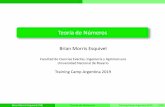 Teoría de Números · 2020. 9. 9. · Brian Morris Esquivel (UNR) Teoría de Números Training Camp Argentina 2019 9/59 Repaso Euclides Extendido e Inverso Modular Dados dos números