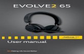 EVOLVE2 65 · 2. Jabra Evolve2 65 overview Left Right Voice assistant Mute microphone Microphone Busylight/ Status LED Power On/Off Bluetooth Pair (hold 1 sec) LED status Volume down