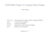 STAT22200 Chapter 13 Complete Block DesignsSTAT22200 Chapter 13 Complete Block Designs Yibi Huang 13.1-13.2 Randomized Complete Block Design (RCBD) 13.3 Latin Square Designs 13.3.1