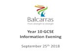 Year 10 GCSE Information Evening - Balcarras School...GCSE grades they achieve compared to other students with the same Key Stage 2 score. •FFT5 sets targets based on Key Stage 2