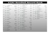 ETSU Baseball Record Book...ETSU Baseball Record Book IndIvIdual Player SeaSon and Career reCordS Game S Played C areer 1. 227 1.Andrew Green 2010-13 2. 224 Jeremy TAylor 2013-16 3.