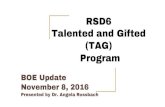 RSD6 Talented and Gifted Presented by Dr. Angela Rossbach ... · 11/8/2016  · RSD6 Director: Angela Rossbach Elementary TAG mentors: Sarah Bills, Laurie Sweet, Alisa Wright Middle