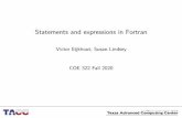 Statements and expressions in Fortran...real,parameter:: pi = 3.141592 This can not be changed like an ordinary variable. COE 322 | COE 322 Fall 2020| 13. Statements COE 322 | COE