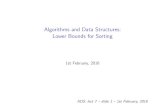 Algorithms and Data Structures: Lower Bounds for Sorting · 2016. 5. 18. · all-distinct keys sorting. ADS: lect 7 { slide 8 { 1st February, 2016. Proof of Theorem 3 Observation