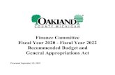 Finance Committee Fiscal Year 2020 - Fiscal Year 2022 ......Finance Committee Fiscal Year 2020 - Fiscal Year 2022 Recommended Budget and General Appropriations Act. Presented September