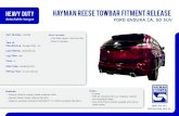 HEAVY DUTY hayman reese TOWBAR Fitment release• Suits Ford Endura vehicles supplied with factory fitted towbar. Features: • Premium eCoat & powder coated protective finish •