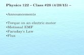 Physics 122 – Class #28 (4/28/15)kestrel.nmt.edu/~rsonnenf/phys122/Lectures/S2015Class28.pdf · 2015. 4. 30. · Homopolar motor “The simplest ... magnetic dipole moment. Although