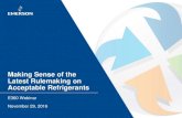 Making Sense of the Latest Rulemaking on Acceptable Refrigerants · 2018. 5. 9. · GWP Weighted CAP (% of Baseline) 65% HCFC baseline. 8. ... 11. Other Refrigerant Regulation Activity