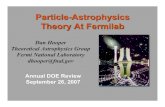Particle-Astrophysics Theory At Fermilab · 2011. 8. 18. · Particle Dark Matter •Carena, Hooper & Vallinotto, The interplay between collider searches for supersymmetric Higgs