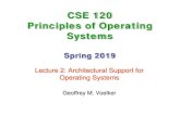 CSE 120 Principles of Operating Systems · 2019. 4. 3. · • Operating system functionality fundamentally depends upon the architectural features of the computer ♦ Key goals are