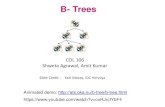 B- TreesB-Trees Example: a 4-way B-tree B-tree 4-way tree B-tree 1. It is perfectly balanced: every leaf node is at the same depth. 2. Every node, except maybe the root, is at least