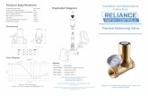 Thermal Balancing ValveThe Reliancethermal balancing valve is a thermostaticcircuit control valve designed to automatically control the temperature within a circulatinghot water system
