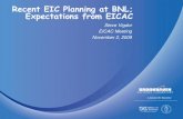 Recent EIC Planning at BNL; Expectations from EICACDevelopments at BNL Since February 2009 EICAC Meeting March ’09:Elke Aschenauer on board to co-lead EIC Task Force with Thomas
