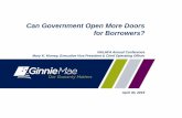 Can Government Open More Doors for Borrowers?...Composition of Ginnie Mae MBS Single Family Issuance Volume 82% 18% FY2010 Depositories Non-Depositories FY2010 SF Issuance Volume: