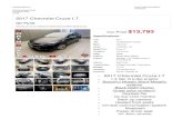 2017 Chevrolet Cruze LT | Cleveland, Ohio | North Coast ... · 2017 Chevrolet Cruze LT 1.4 liter l4 turbo engine Beautiful Mosaic Black Metallic exterior Black Cloth interior Great