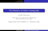 The Geometry of Lattice Cryptography - UniUrb · 2011. 10. 25. · Point Lattices Lattice Cryptography The Geometry of Lattice Cryptography Daniele Micciancio Department of Computer