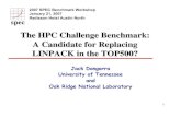 The HPC Challenge Benchmark: A Candidate for Replacing LINPACK in