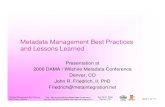 Metadata Management Best Practices and Lessons Learned