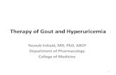 Therapy of Gout and Hyperuricemia · PDF file Hyperuricemia in Gout Pharmacologic Therapy: •After the first attack of acute gouty arthritis, consider prophylactic use of uric acid-lowering
