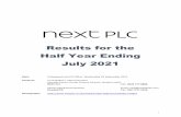 Results for the Half Year Ending July 2021