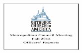 Metropolitan Council Meeting Fall 2013 Officers’ Reports