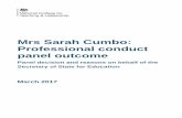 Mrs Sarah Cumbo: Professional conduct panel outcome
