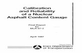 Calibration and Reliability of a Nuclear Asphalt Content Gauge