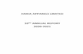 HARIA APPARELS LIMITED 10TH ANNUAL REPORT