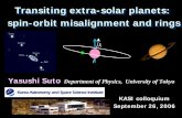 Transiting extra-solar planets: spin-orbit misalignment and rings