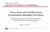Overview of Conference Actions 2012 - Senate Finance Committee
