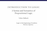 INTRODUCTION TO LOGIC Syntax and Semantics of Propositional Logic