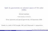 Split G2 geometries on solution space of 7th order ODEs