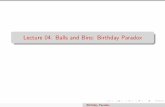 Lecture 04: Balls and Bins: Birthday Paradox