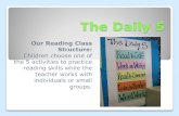 The Daily 5 Our Reading Class Structure: Children choose one of the 5 activities to practice reading skills while the teacher works with individuals or