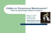 Edible or Poisonous Mushrooms? or Poisonous Mushrooms? How to determine which is which! March 1st 2012 Dr Mary Cole 0413 013 247 agpath@dcsi.net.au ... Tastes like a field mushroom