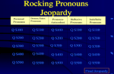 Rocking Pronouns Jeopardy Personal Pronouns Demon./Inter. Pronouns Pronoun- Antecedent s Reflexive Pronouns Indefinite Pronouns Q $100 Q $200 Q $300 Q