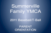 Summerville Family YMCA 2011 Baseball/T-Ball PARENT ORIENTATION