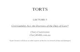 TORTS LECTURE 5 Civil Liability Act: An Overview of the Duty of Care* Clary Castrission Clary@40k.com.au *Later lectures will focus on other aspects of
