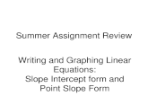 Summer Assignment Review Writing and Graphing Linear Equations: Slope Intercept form and Point Slope Form